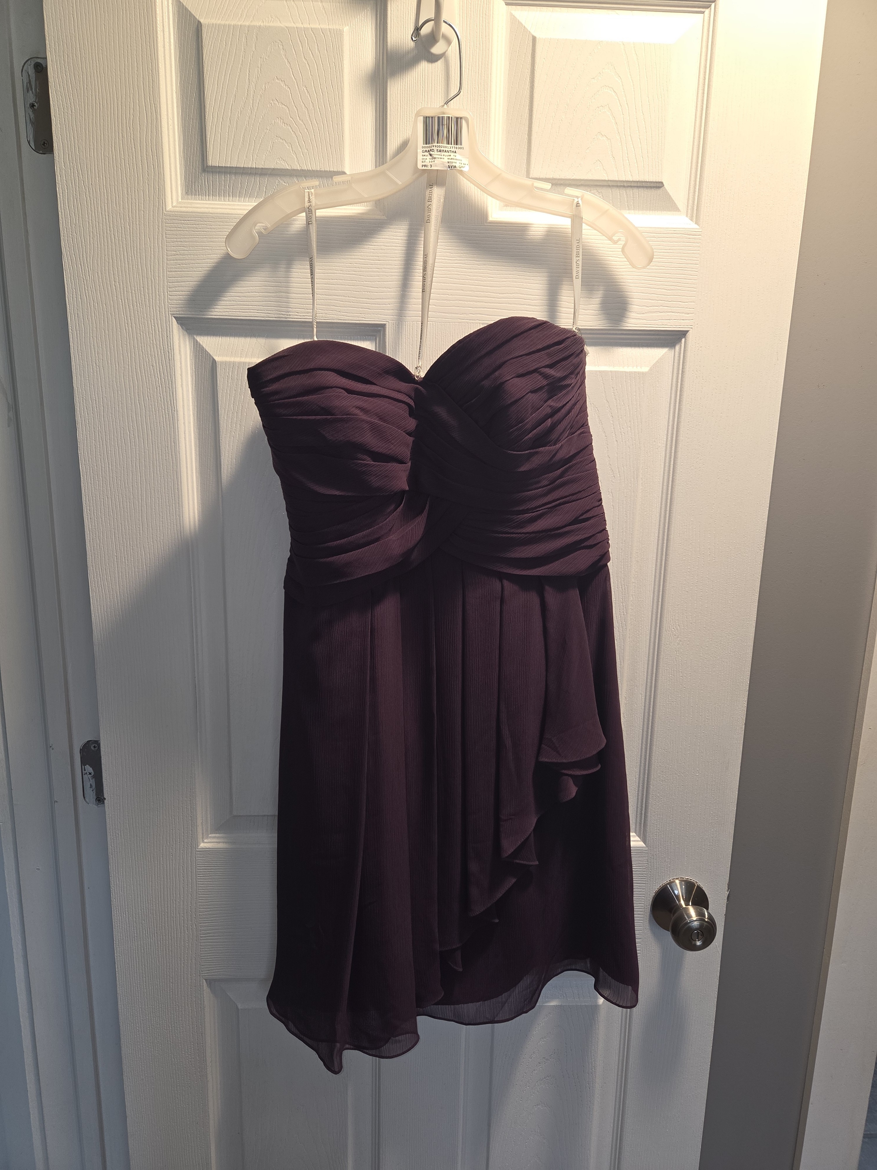 David's Bridal Strapless Plum Purple Chiffon Cocktail Dress